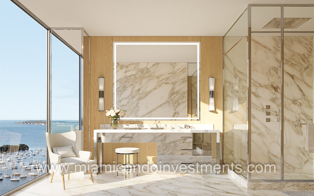 primary bathroom at the Four Seasons Residences Coconut Grove